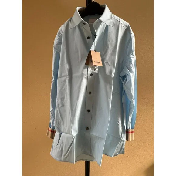 Burberry Men’s Cambridge Slim-Fit Stretch-Cotton Sport Shirt Pale Blue XXL